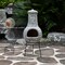 Outdoor Clay Chiminea Fireplace Sun Design Wood Burning Fire Pit with Sturdy Metal Stand, Barbecue, Cocktail Party, Cozy Nights Fire Pit